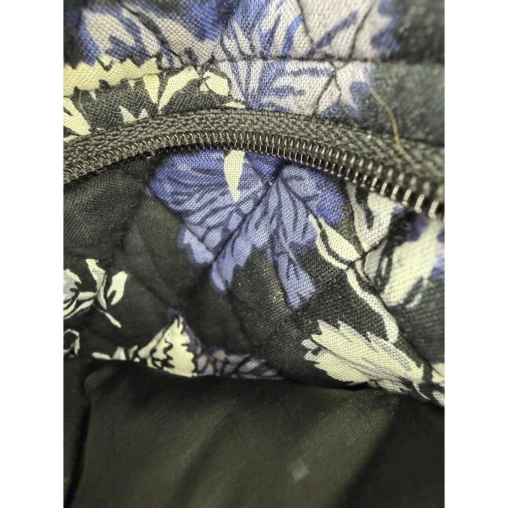 Vera Bradley Quilted Floral Tote Bag Black Blue White Flowers